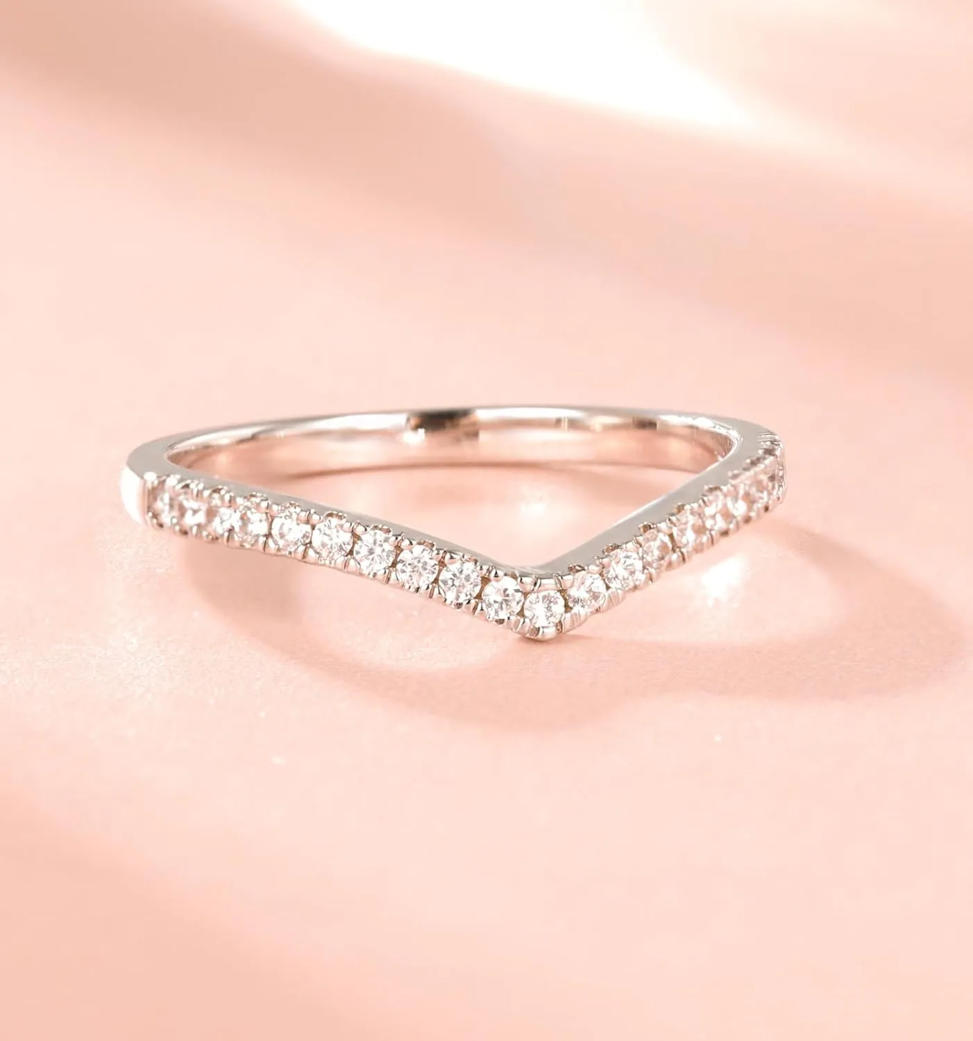 TIGRADE Cubic Zirconia Eternity Ring V Shape Stacking Ring Minimalist CZ Statement Band for Women Size 3-13