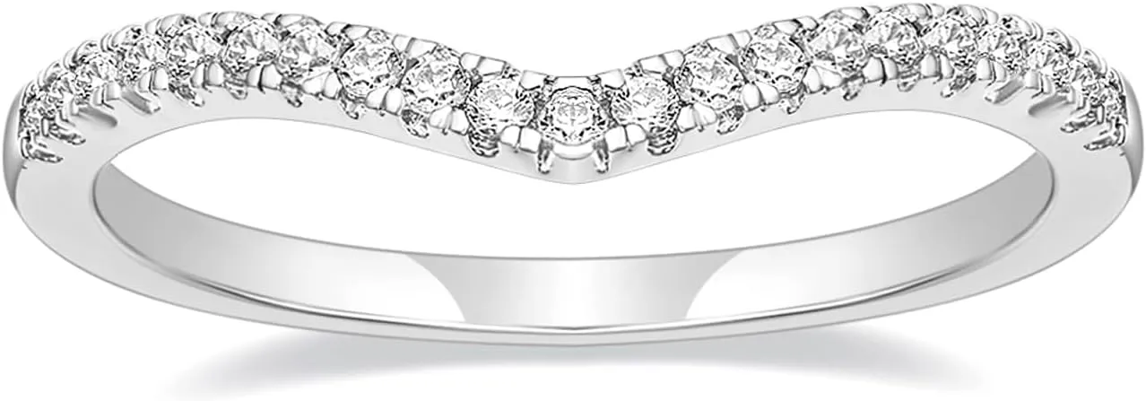 TIGRADE Cubic Zirconia Eternity Ring V Shape Stacking Ring Minimalist CZ Statement Band for Women Size 3-13