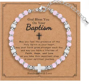 Tiny Natural Gemstone Cross Charm Bracelet, Christian First Communion Gifts for Daughter Girlfriend Mother, Meaningful Jewelry