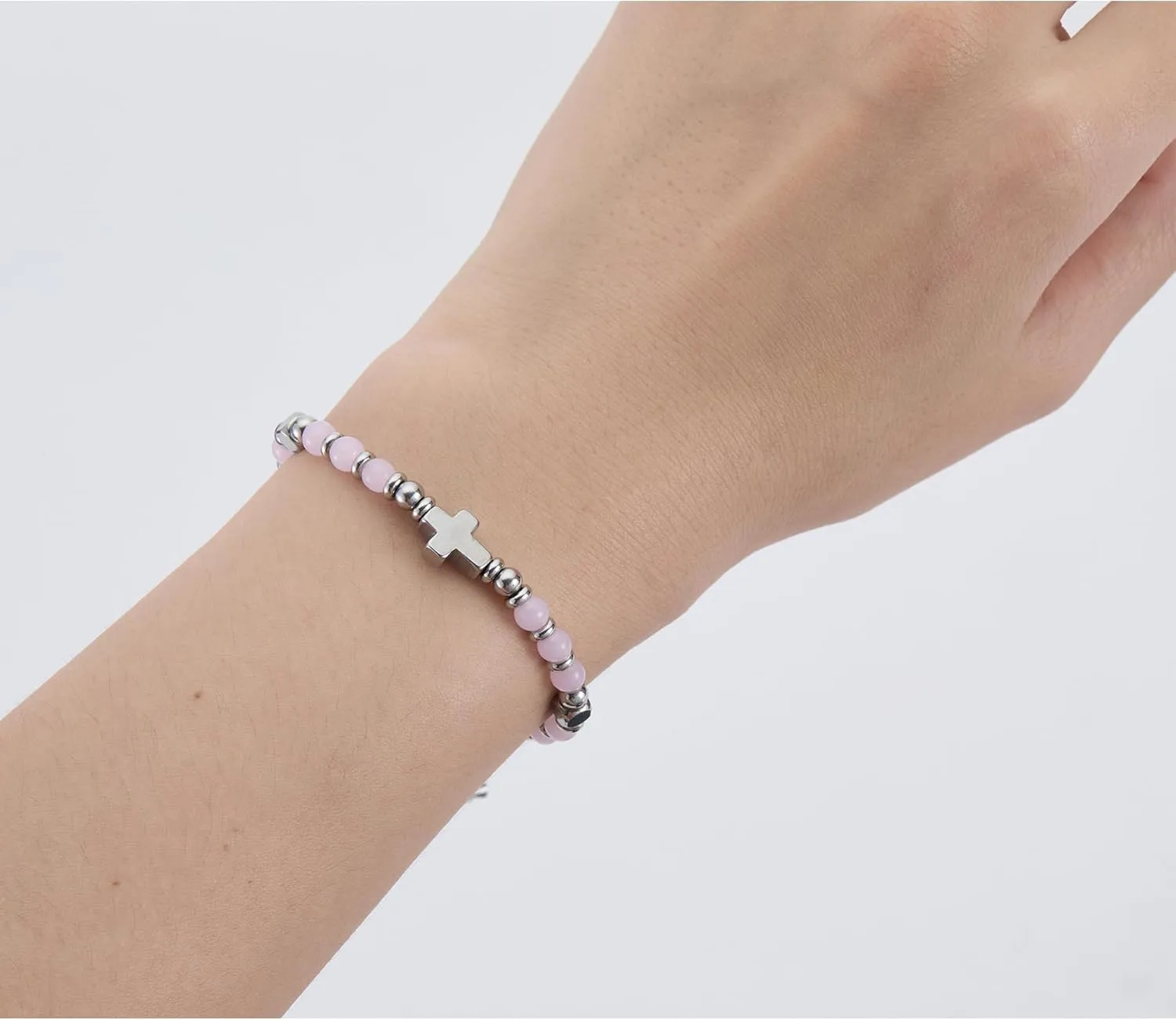 Tiny Natural Gemstone Cross Charm Bracelet, Christian First Communion Gifts for Daughter Girlfriend Mother, Meaningful Jewelry