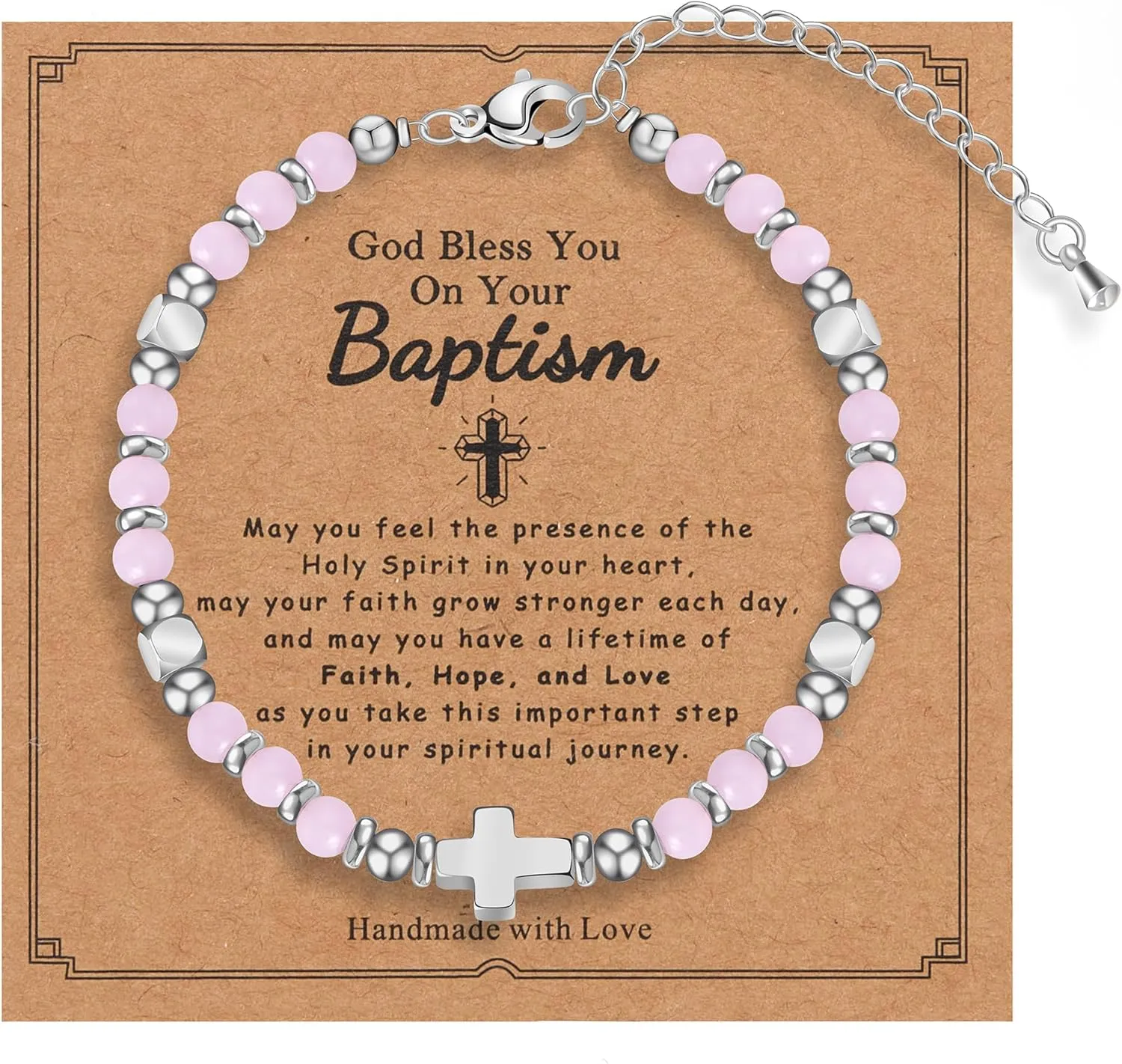 Tiny Natural Gemstone Cross Charm Bracelet, Christian First Communion Gifts for Daughter Girlfriend Mother, Meaningful Jewelry