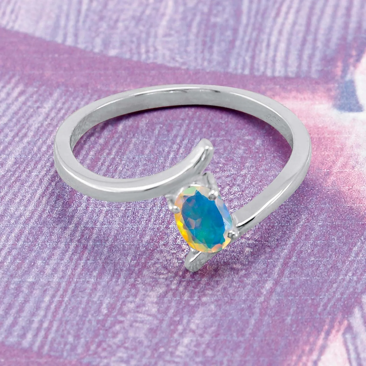 TISHAVI Natural Exquisite Ethiopian Opal Gemstone Rings For Women, Sterling Silver October Birthstone Engagement Wedding Christmas Ring Fine Jewelry Women'S Day Gifts For Mom Wife Sister