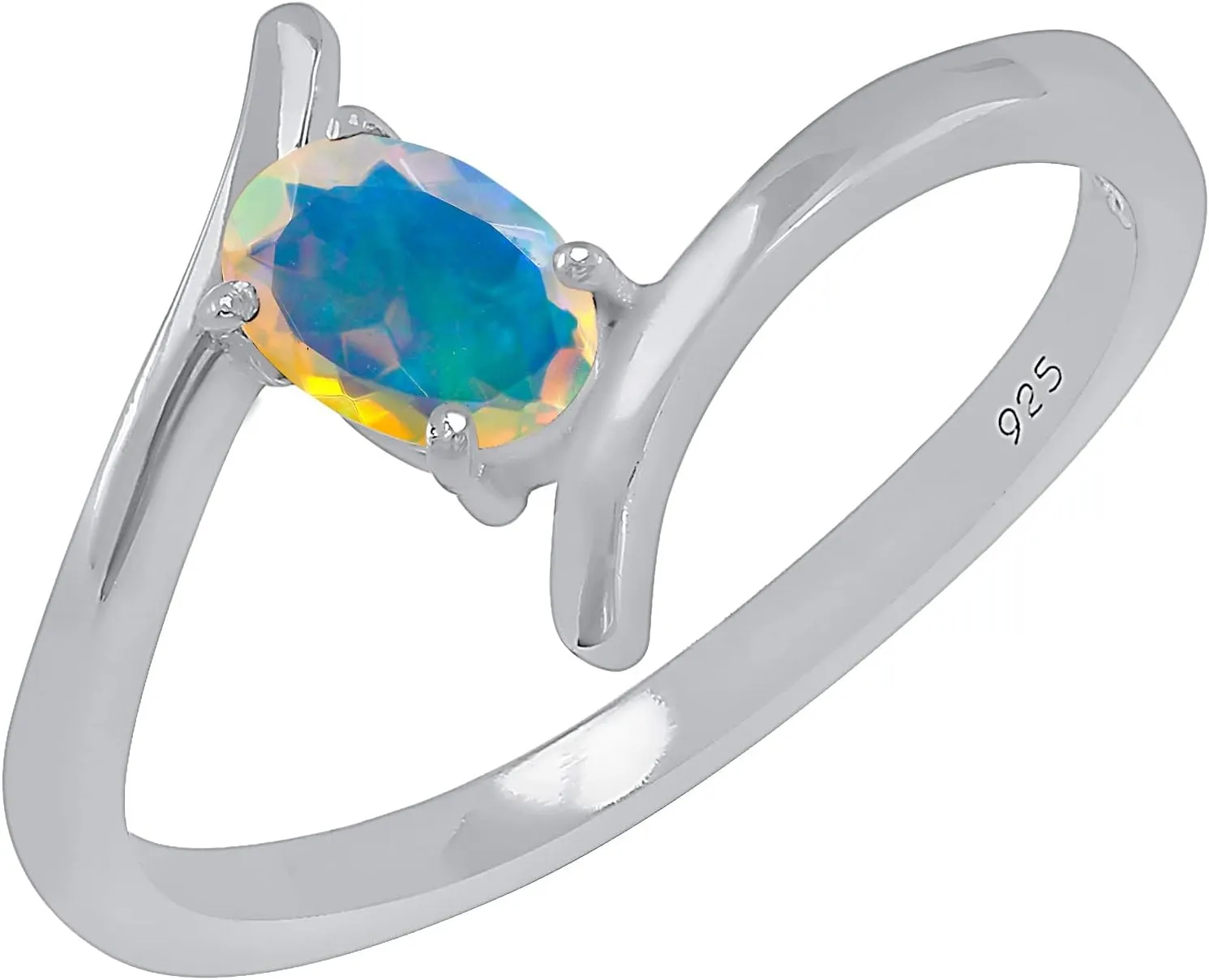 TISHAVI Natural Exquisite Ethiopian Opal Gemstone Rings For Women, Sterling Silver October Birthstone Engagement Wedding Christmas Ring Fine Jewelry Women'S Day Gifts For Mom Wife Sister