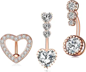 TOPBRIGHT 3pcs 14G Stainless Steel Belly Button Rings Heart Navel Rings CZ Barbell Piercing for Women Girls Body Piercing Jewelry