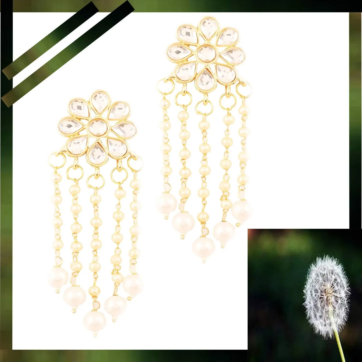 Touchstone Indian Bollywood Fashion Handmade Beautiful Cut Work Sparkling Rhinestone Faux Pearl Stylish Designer Jewelry Earrings for Women in Antique Gold or White Tone.