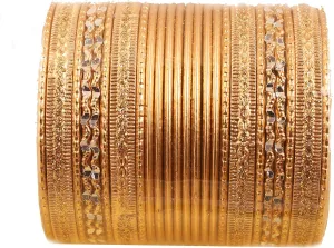 Touchstone Indian Metal Bangles for Women Gold Alloy Bracelets desi 2 Dozen Bangle Collection Bollywood Women's Jewelry Set Multi Stacking Wide Chunky Textured Golden Set of 24 in Gold or White Tone