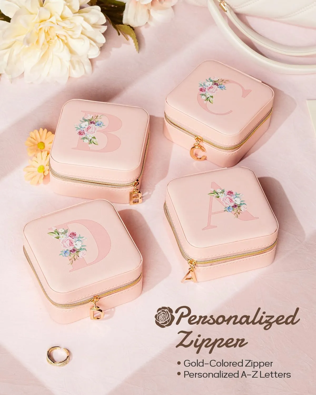 Travel Jewelry Box for Girls: Traveling Jewelry Case Gift for Women - Mini Organizer for Necklaces Earrings Pink F