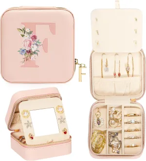 Travel Jewelry Box for Girls: Traveling Jewelry Case Gift for Women - Mini Organizer for Necklaces Earrings Pink F
