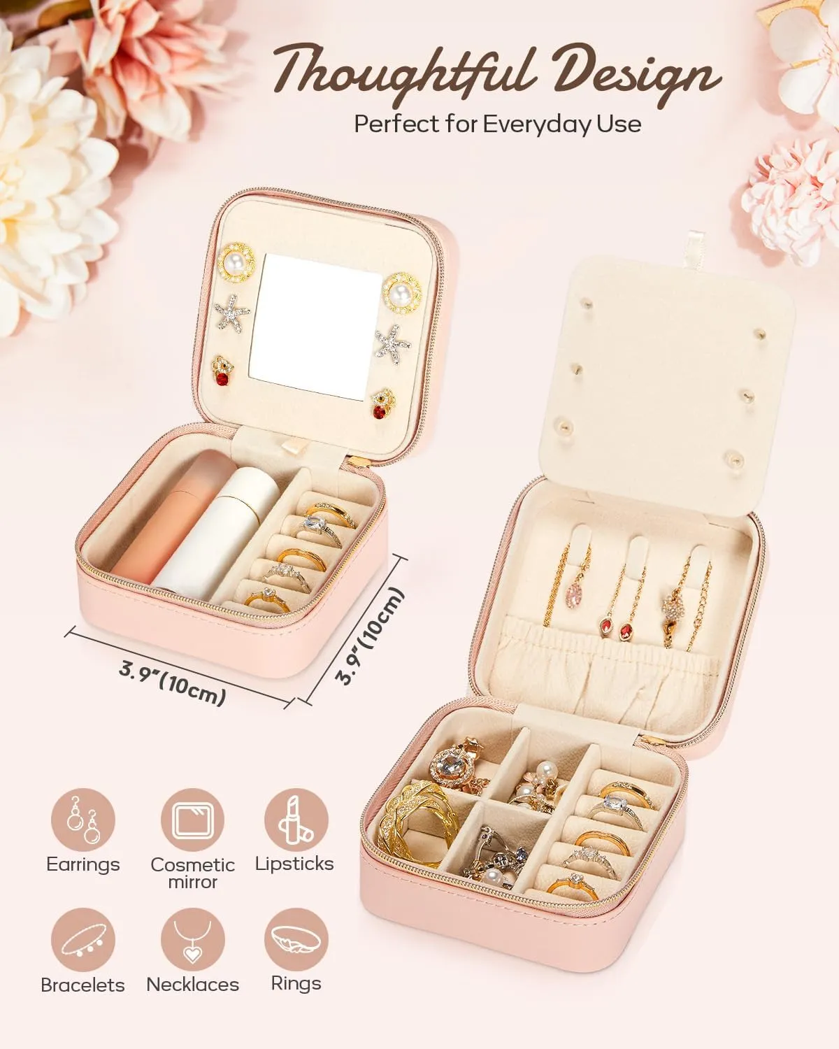 Travel Jewelry Box for Girls: Traveling Jewelry Case Gift for Women - Mini Organizer for Necklaces Earrings Pink Q