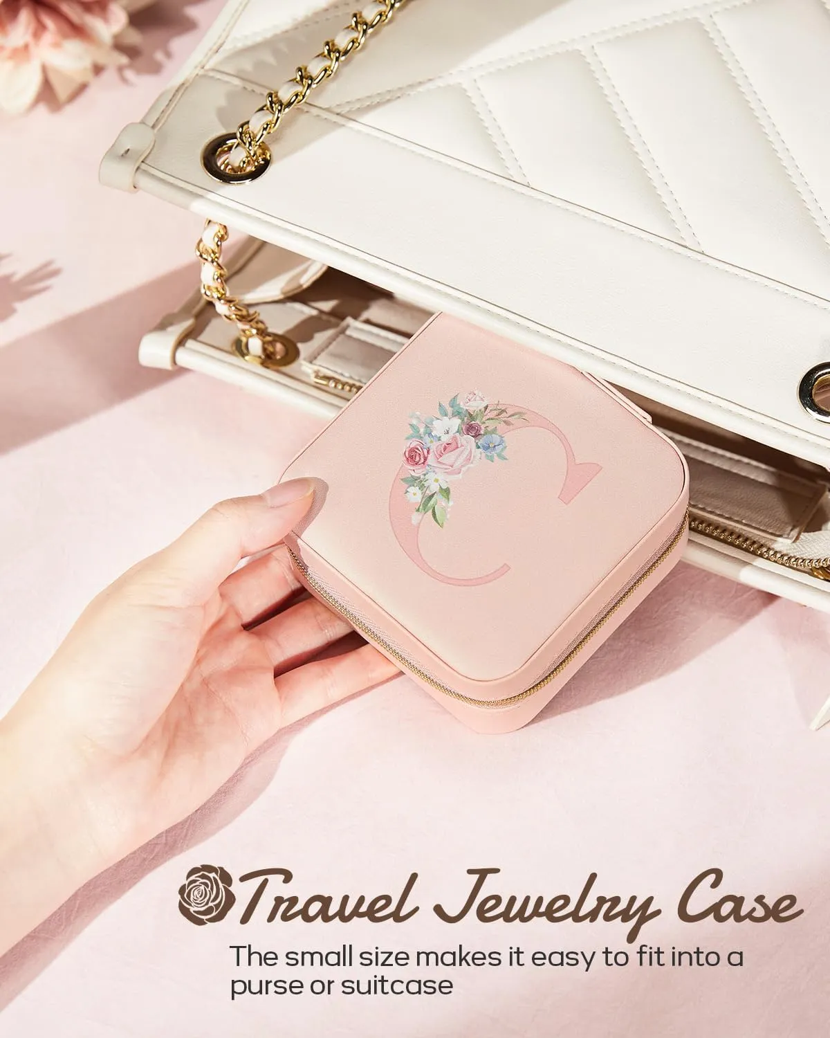 Travel Jewelry Box for Girls: Traveling Jewelry Case Gift for Women - Mini Organizer for Necklaces Earrings Pink Q