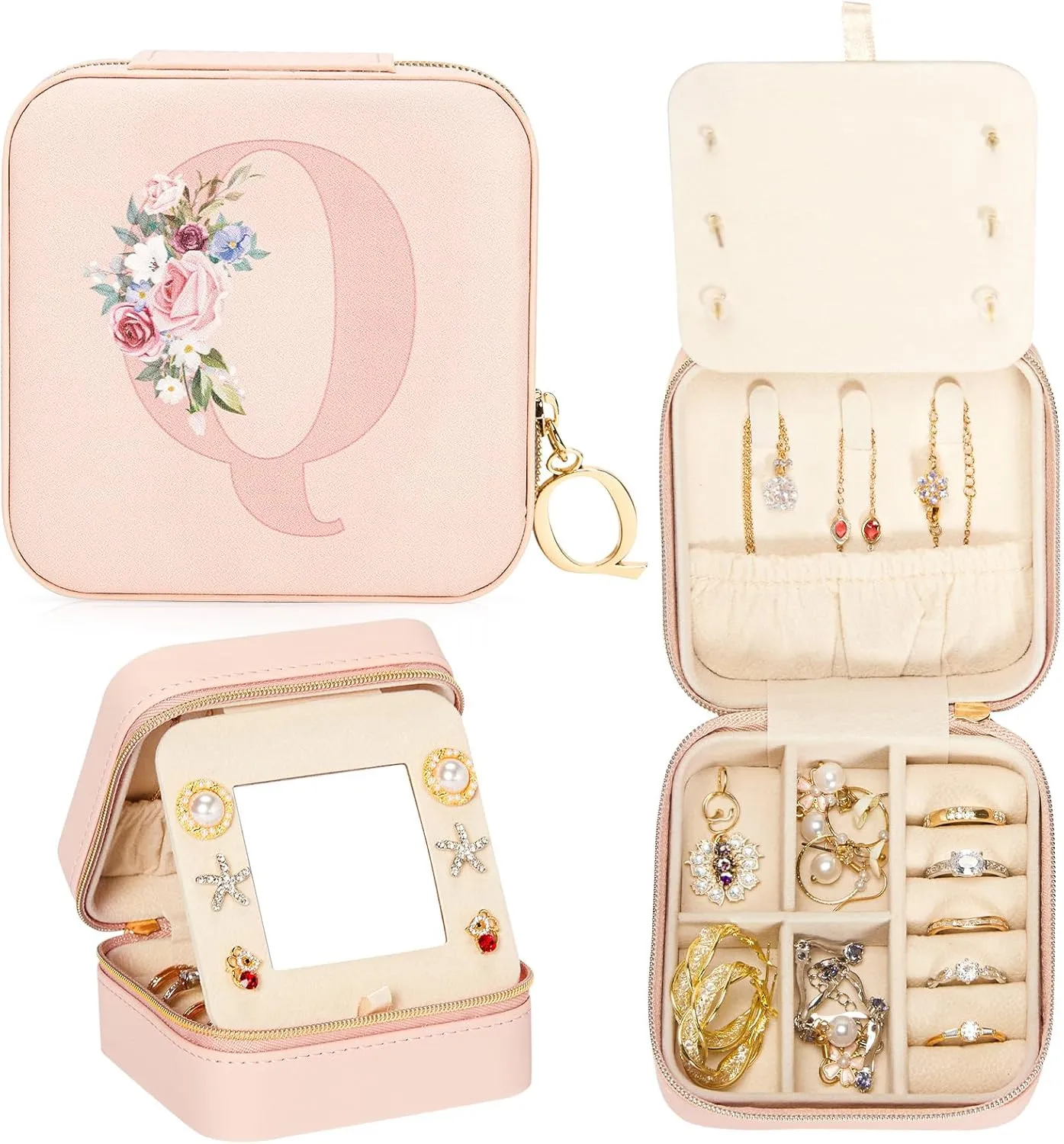Travel Jewelry Box for Girls: Traveling Jewelry Case Gift for Women - Mini Organizer for Necklaces Earrings Pink Q