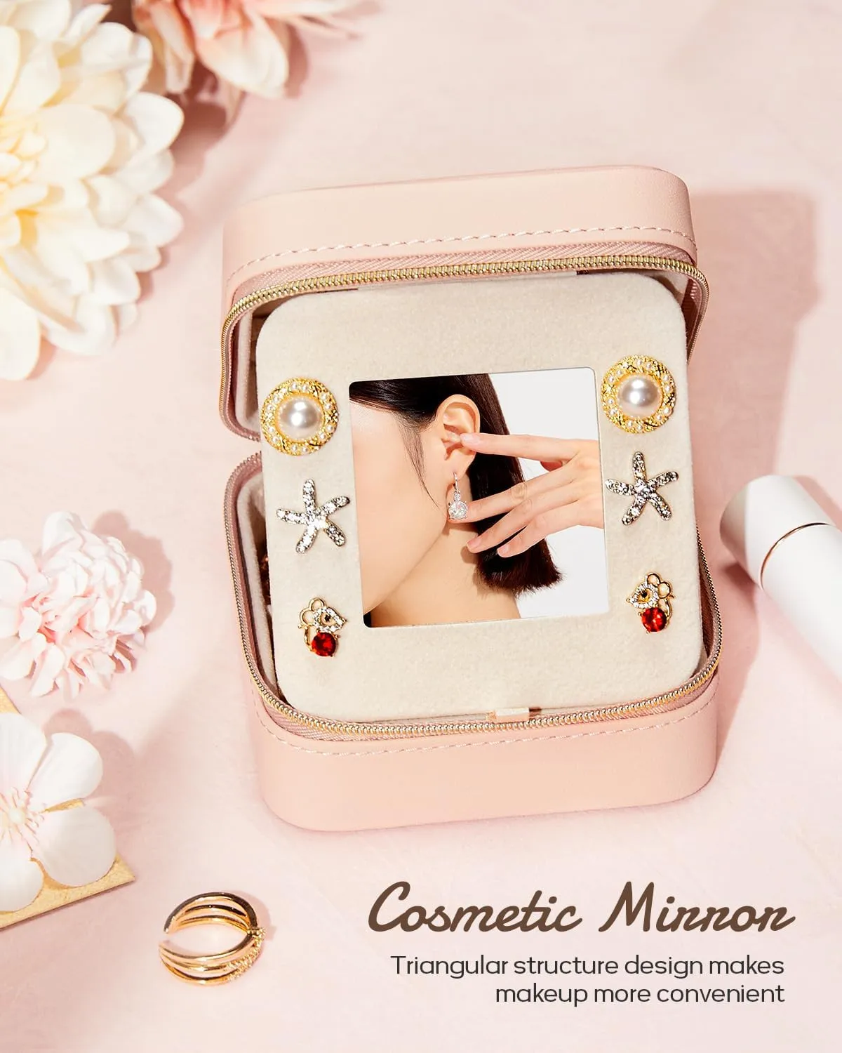Travel Jewelry Box for Girls: Traveling Jewelry Case Gift for Women - Mini Organizer for Necklaces Earrings Pink Q
