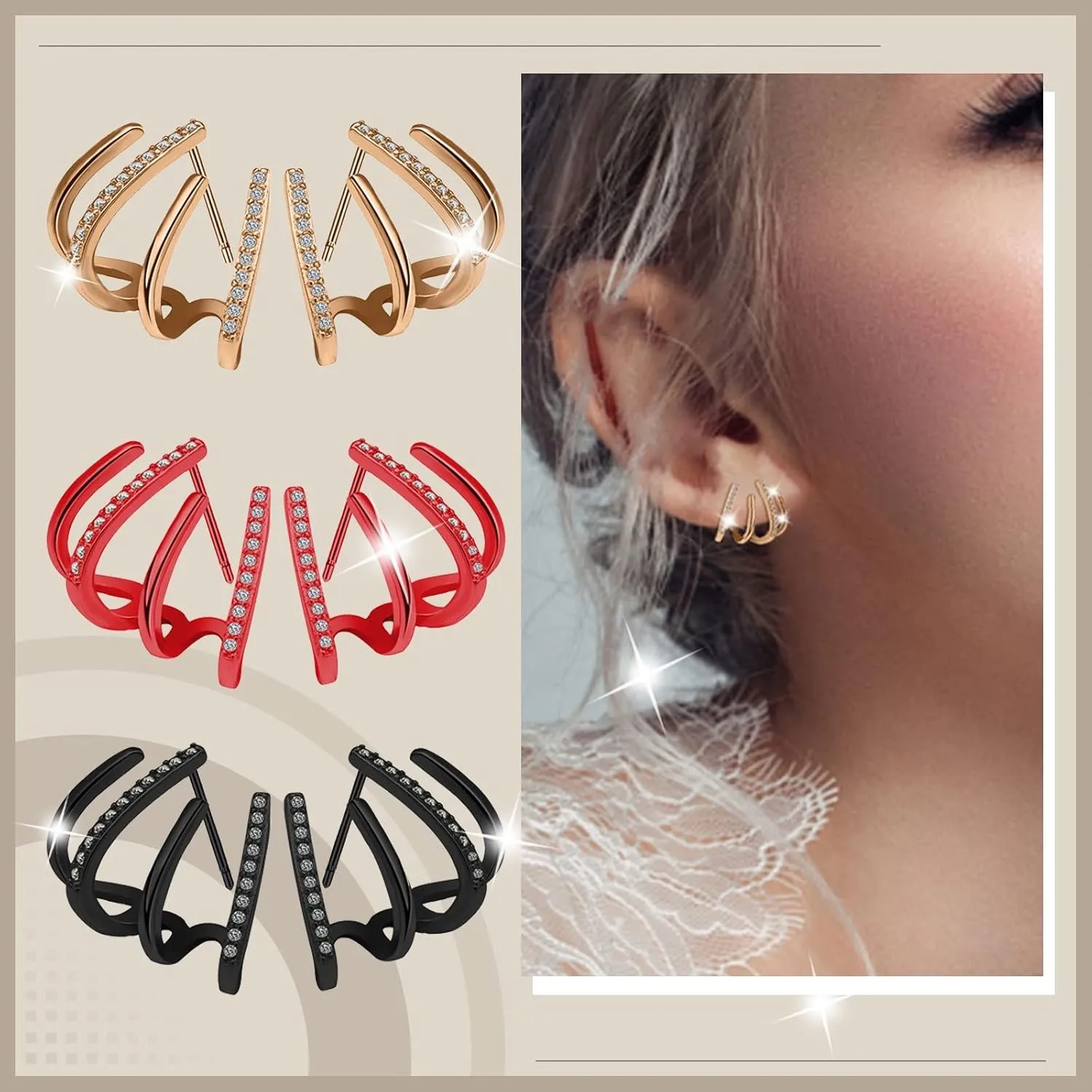 Trendy Earrings For women 2025, Claw Rhinestone Earrings Wrap Stud Ear Cuff Earrings for Women, Teen Girl Gifts Trendy Stuff