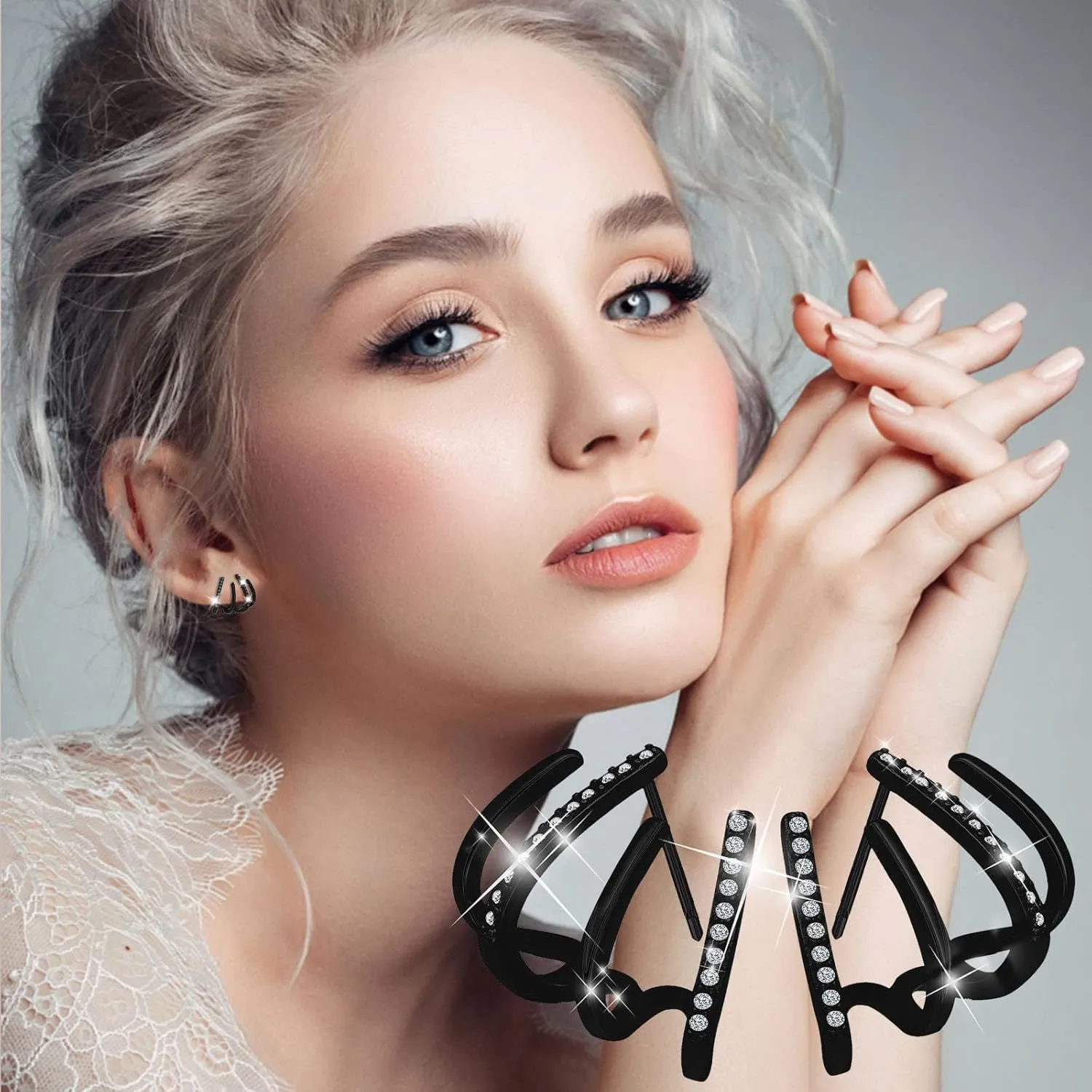 Trendy Earrings For women 2025, Claw Rhinestone Earrings Wrap Stud Ear Cuff Earrings for Women, Teen Girl Gifts Trendy Stuff