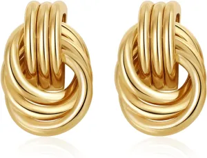 Trendy Gold Knot Earrings for Women Chunky Statement Drop Dangle Earrings Lightweight Hypoallergenic Fashion Gold Jewelry