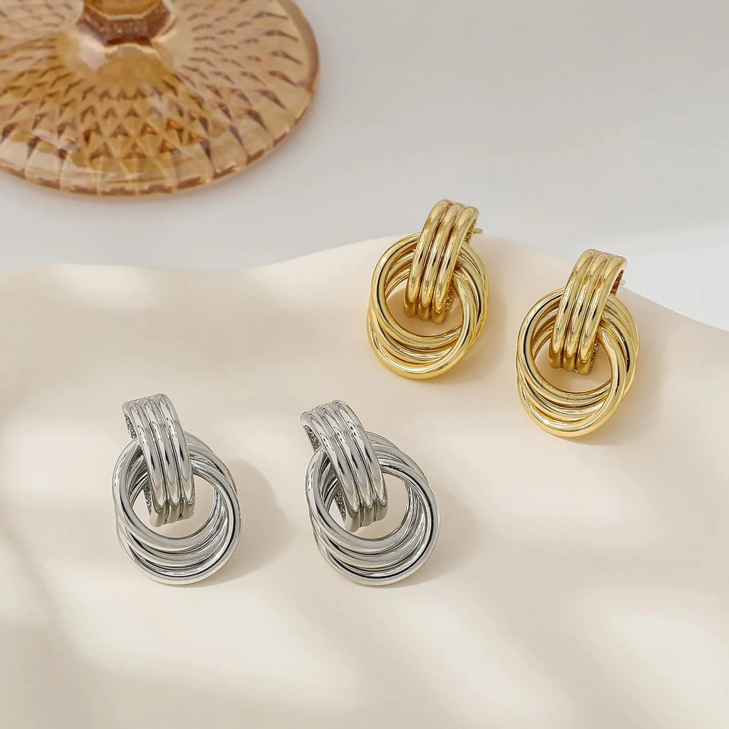 Trendy Gold Knot Earrings for Women Chunky Statement Drop Dangle Earrings Lightweight Hypoallergenic Fashion Gold Jewelry