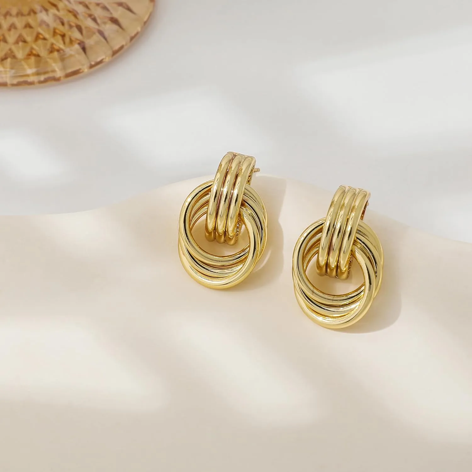 Trendy Gold Knot Earrings for Women Chunky Statement Drop Dangle Earrings Lightweight Hypoallergenic Fashion Gold Jewelry
