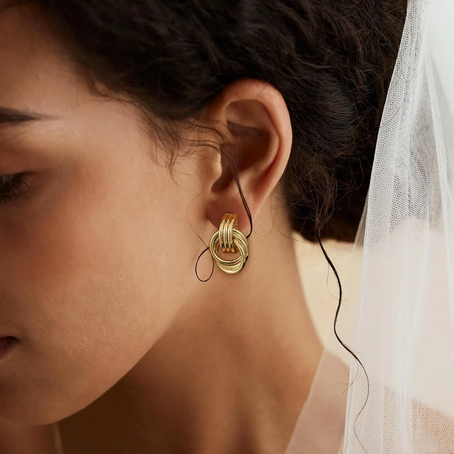 Trendy Gold Knot Earrings for Women Chunky Statement Drop Dangle Earrings Lightweight Hypoallergenic Fashion Gold Jewelry