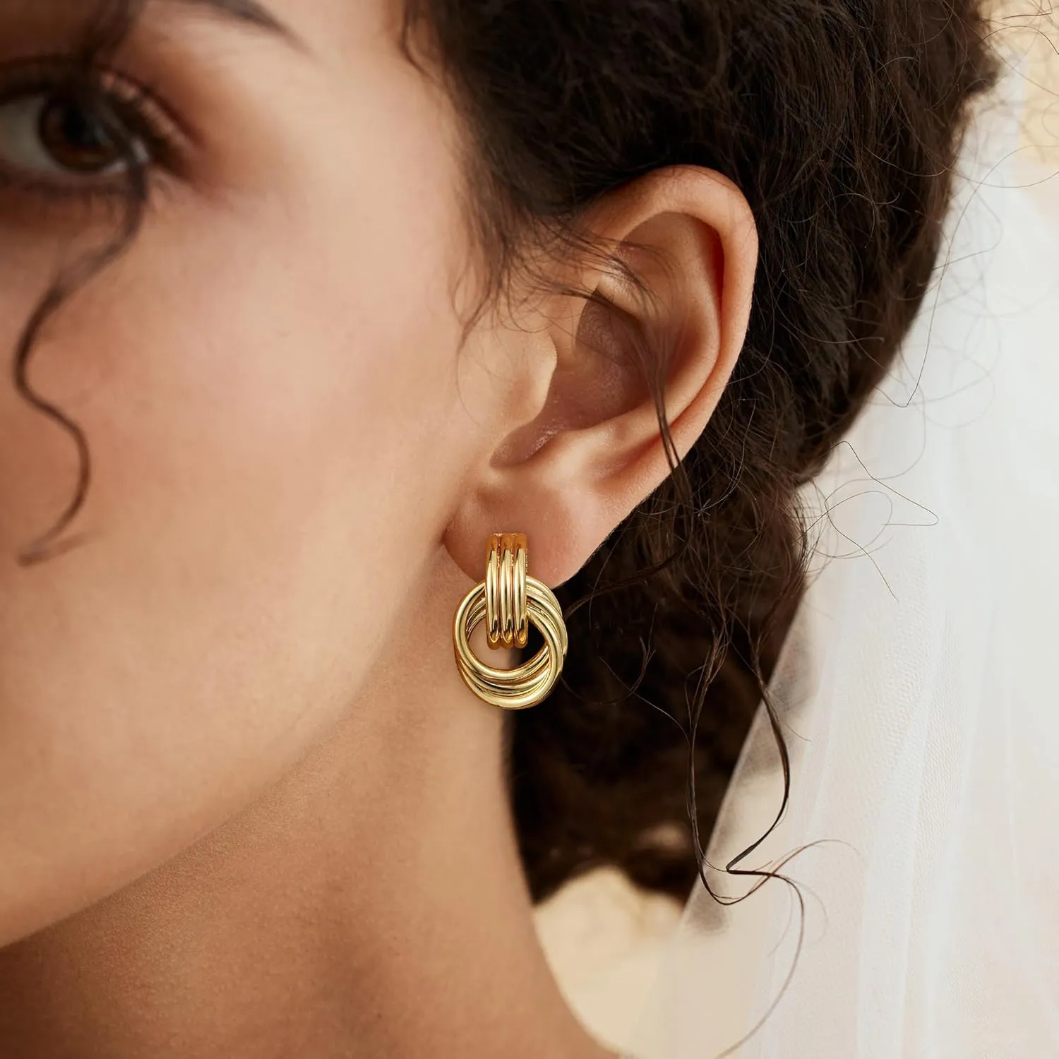 Trendy Gold Knot Earrings for Women Chunky Statement Drop Dangle Earrings Lightweight Hypoallergenic Fashion Gold Jewelry