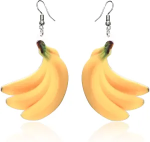 Trendy Statement Creative Funny Lifelike Fruits Acrylic Flat Earrings Banana Earrings for Women (Banana)