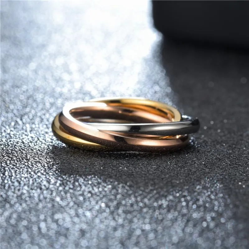 Trinity Stainless Steel Interlocked Rings Triple Row Rolling Interlocking Stacking Rings Link Connected Statement Ring Triple Band Ring For Women Men Size 5-10