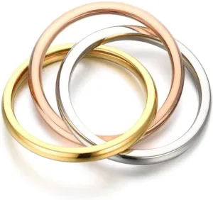 Trinity Stainless Steel Interlocked Rings Triple Row Rolling Interlocking Stacking Rings Link Connected Statement Ring Triple Band Ring For Women Men Size 5-10