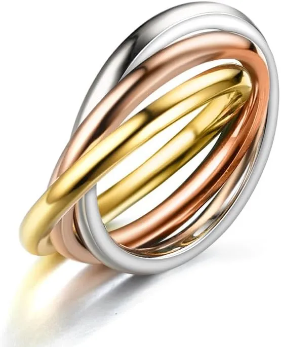 Trinity Stainless Steel Interlocked Rings Triple Row Rolling Interlocking Stacking Rings Link Connected Statement Ring Triple Band Ring For Women Men Size 5-10