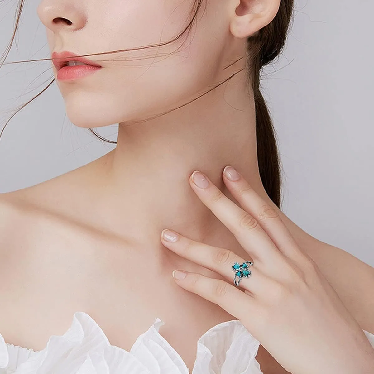 Turquoise/Moonstone Cross Ring Sterling Silver Natural Turquoise Flower Ring Navajo Tribes Style Ring for Women Her Wife