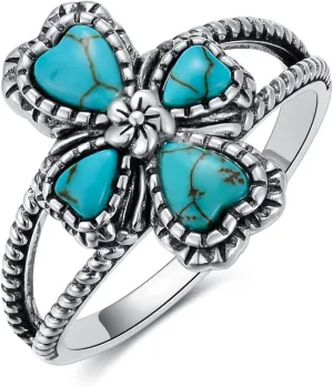Turquoise/Moonstone Cross Ring Sterling Silver Natural Turquoise Flower Ring Navajo Tribes Style Ring for Women Her Wife