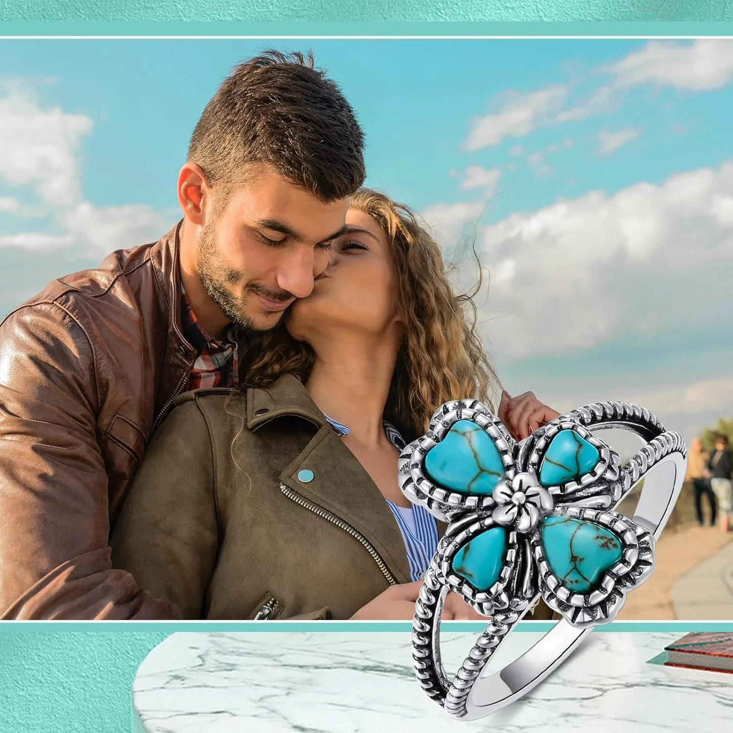 Turquoise/Moonstone Cross Ring Sterling Silver Natural Turquoise Flower Ring Navajo Tribes Style Ring for Women Her Wife