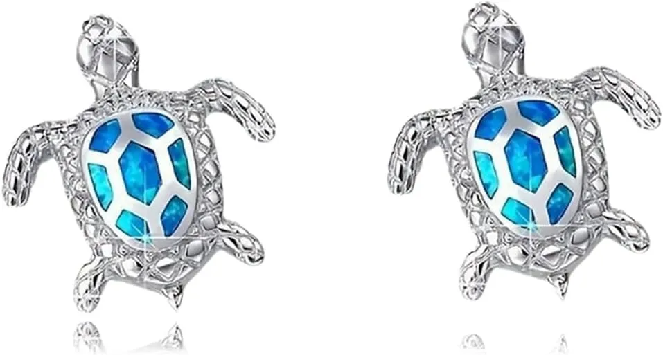 Turtle Earrings for Women Trendy Sparkling Animal Turtle 925 Sterling Silver Crystal Stud Earrings Sea Ocean Summer Beach Jewelry Gifts
