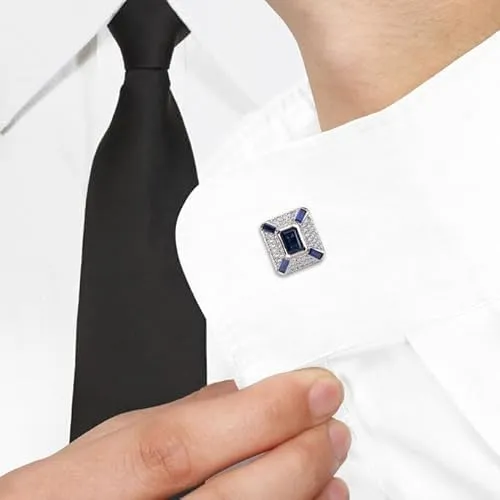 Twinkle Tinse-3.50Ct Emerald Cut Lab Created Sapphire & Diamond Stud Cufflinks For Men's For Any Occassion 925 Sterling Silver Elegance Adorn with a Blue Sparkle