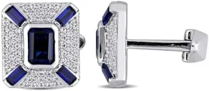 Twinkle Tinse-3.50Ct Emerald Cut Lab Created Sapphire & Diamond Stud Cufflinks For Men's For Any Occassion 925 Sterling Silver Elegance Adorn with a Blue Sparkle