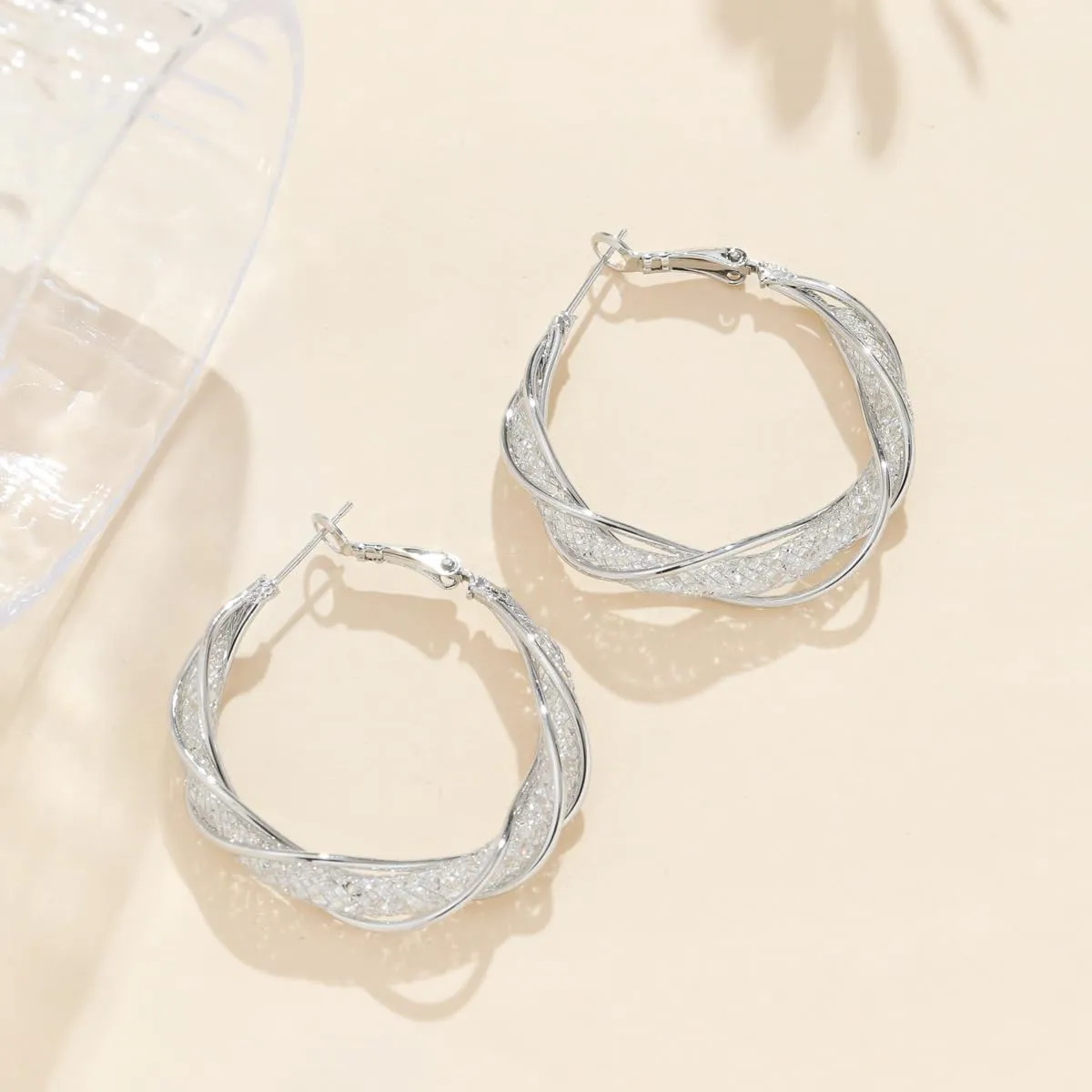Twist Hoop Earrings for Women Dainty Sparkling Hollow Out Twisted Mesh Earrings Luxury Fashion Jewelry Wedding Day Birthday Gifts