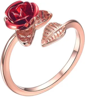 U7 Rose Flower Ring, Stackable Band Ring for Women Girls, Platinum Silver/Gold/Rose Gold Red Signet Rings Adjustable Fit Size 5 to 10