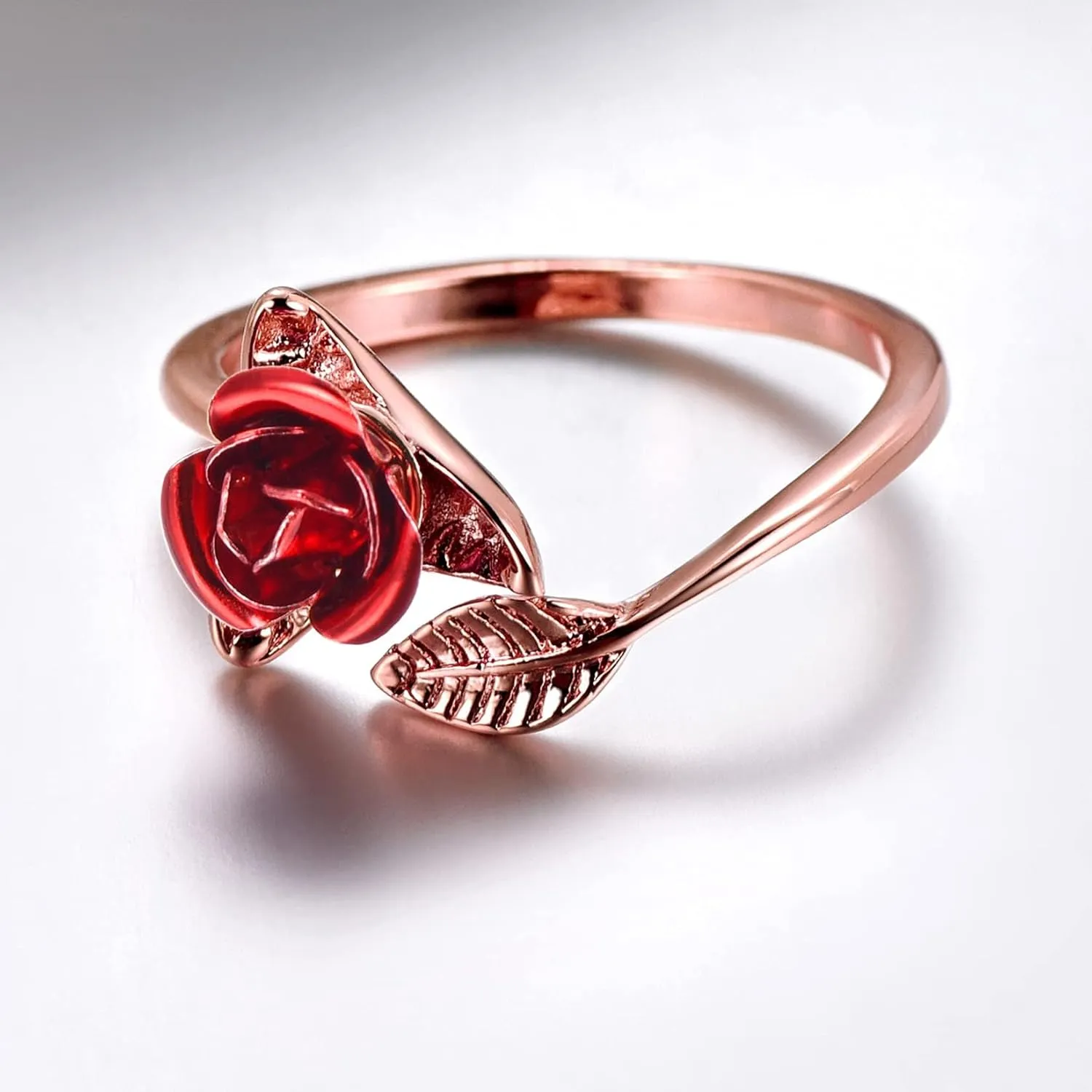 U7 Rose Flower Ring, Stackable Band Ring for Women Girls, Platinum Silver/Gold/Rose Gold Red Signet Rings Adjustable Fit Size 5 to 10