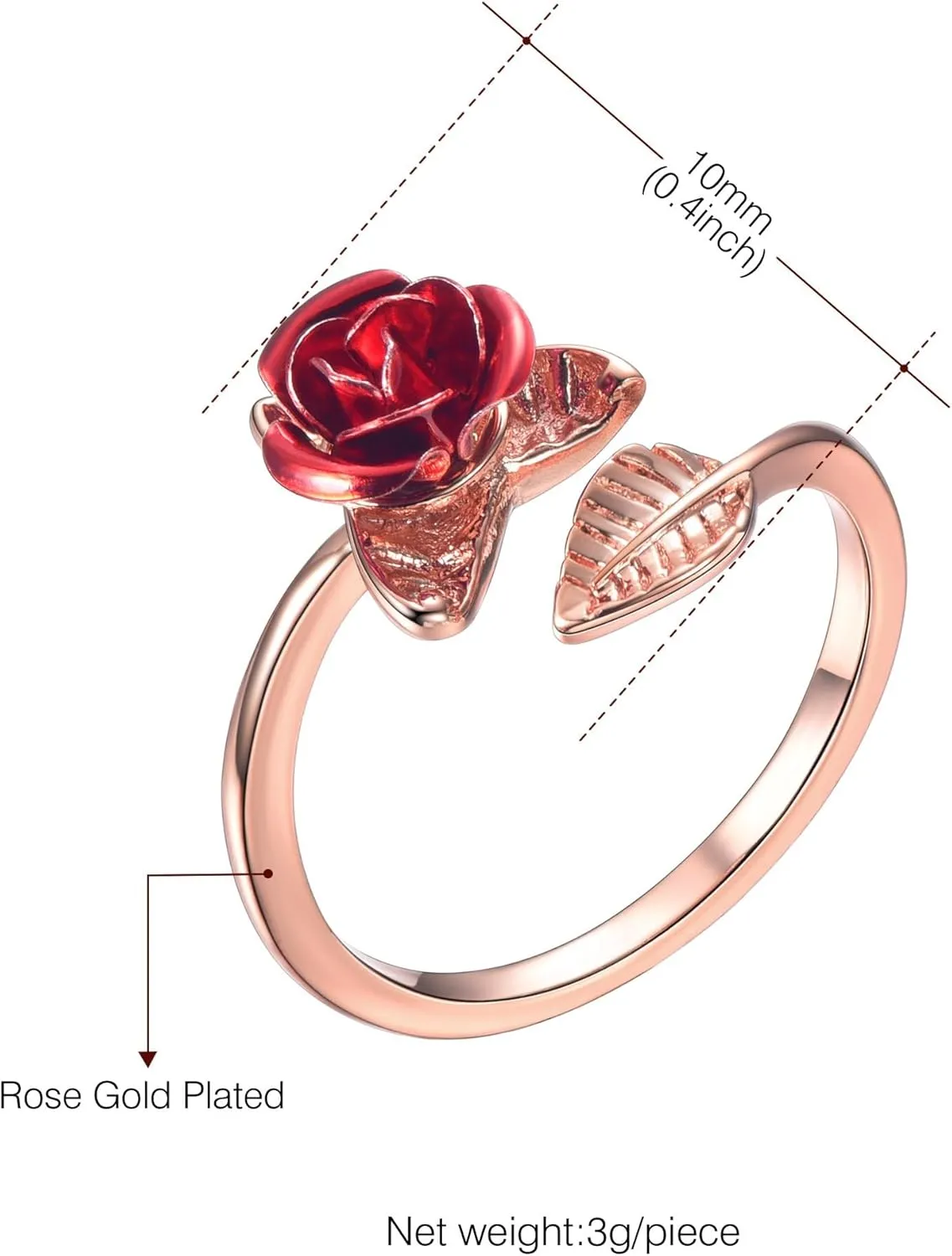 U7 Rose Flower Ring, Stackable Band Ring for Women Girls, Platinum Silver/Gold/Rose Gold Red Signet Rings Adjustable Fit Size 5 to 10
