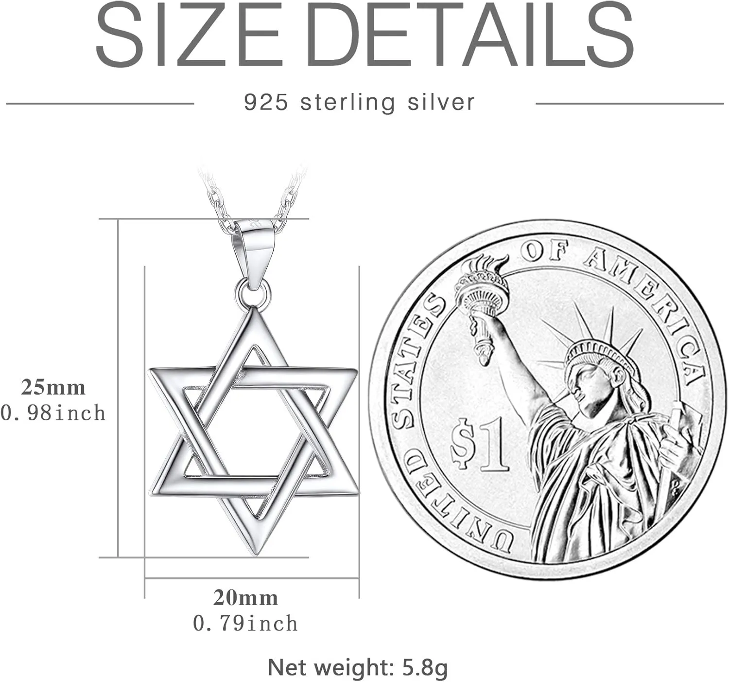 U7 Star of David Necklace for Men Women Gold/Stainless Steel Hexagon Pendant with Cross/Ruby Stone/Classic Jewish Isael Necklaces, Length 22" 24" 26"