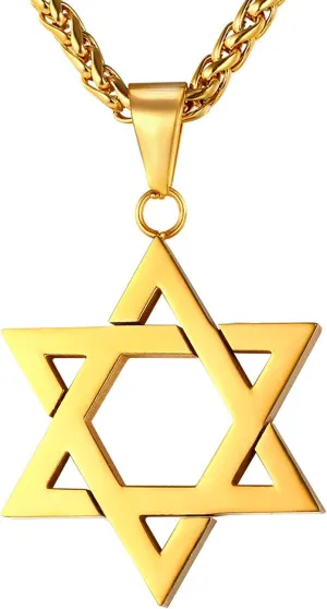 U7 Star of David Necklace for Men Women Gold/Stainless Steel Hexagon Pendant with Cross/Ruby Stone/Classic Jewish Isael Necklaces, Length 22" 24" 26"