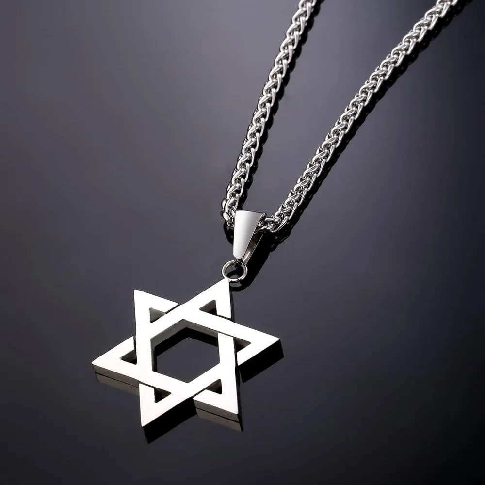 U7 Star of David Necklace for Men Women Gold/Stainless Steel Hexagon Pendant with Cross/Ruby Stone/Classic Jewish Isael Necklaces, Length 22" 24" 26"