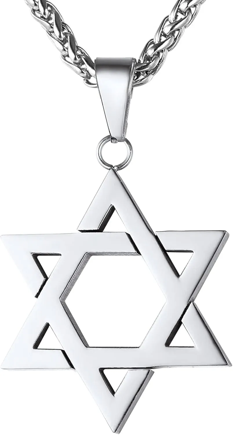 U7 Star of David Necklace for Men Women Gold/Stainless Steel Hexagon Pendant with Cross/Ruby Stone/Classic Jewish Isael Necklaces, Length 22" 24" 26"