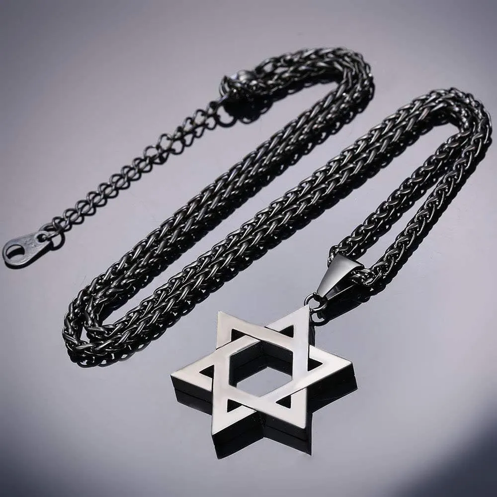 U7 Star of David Necklace for Men Women Gold/Stainless Steel Hexagon Pendant with Cross/Ruby Stone/Classic Jewish Isael Necklaces, Length 22" 24" 26"