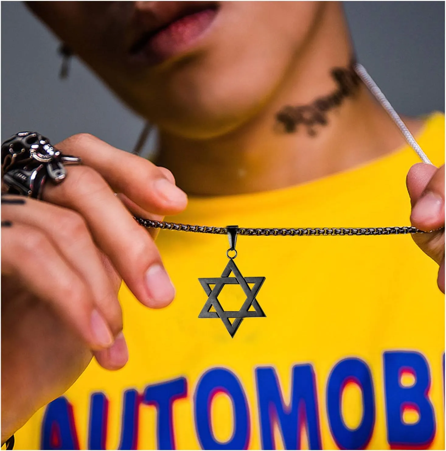 U7 Star of David Necklace for Men Women Gold/Stainless Steel Hexagon Pendant with Cross/Ruby Stone/Classic Jewish Isael Necklaces, Length 22" 24" 26"