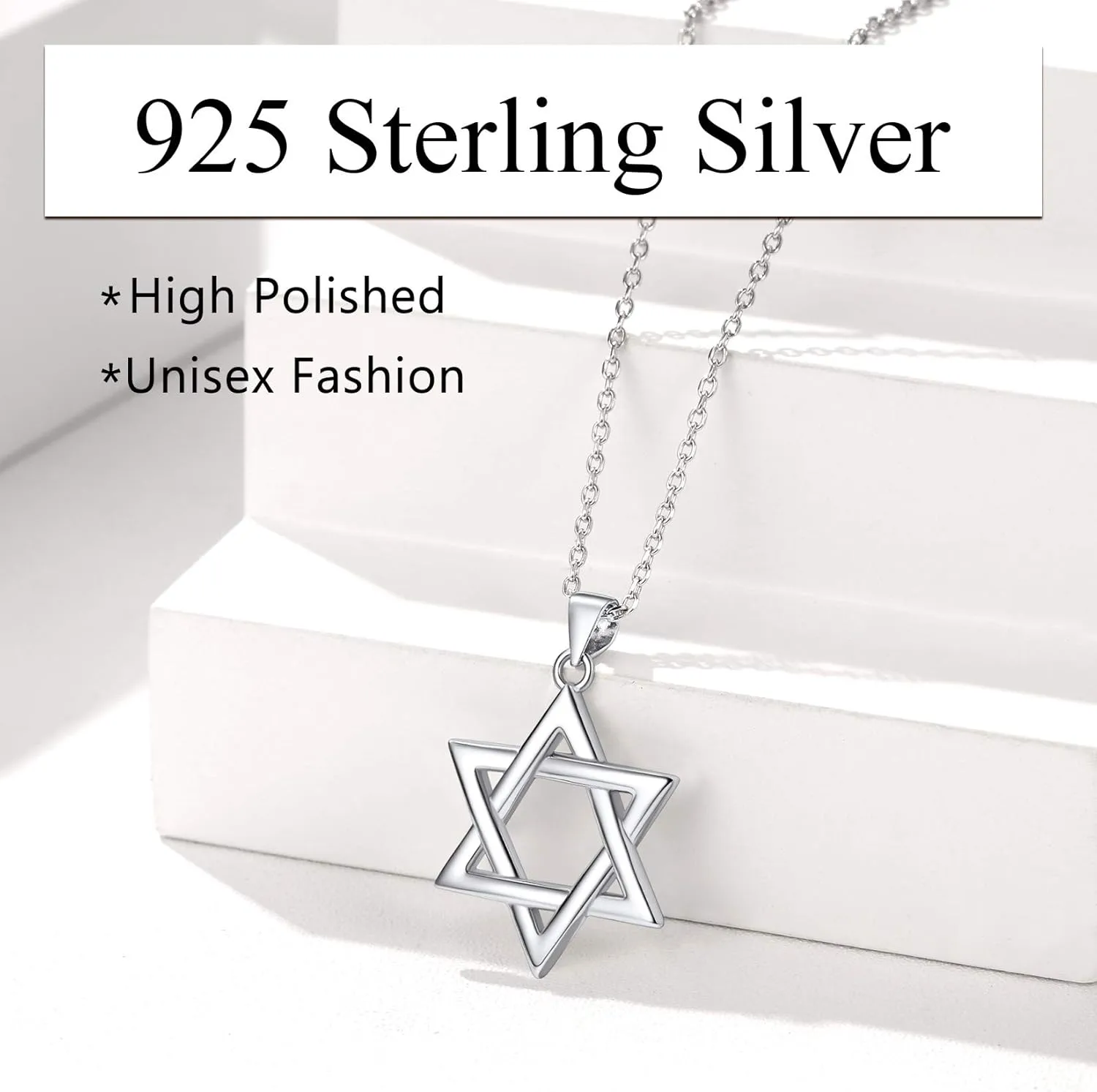 U7 Star of David Necklace for Men Women Gold/Stainless Steel Hexagon Pendant with Cross/Ruby Stone/Classic Jewish Isael Necklaces, Length 22" 24" 26"