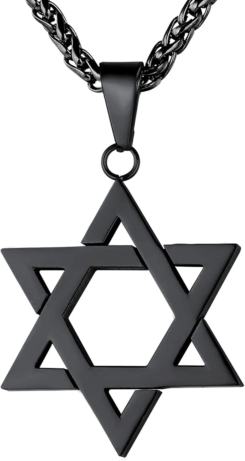 U7 Star of David Necklace for Men Women Gold/Stainless Steel Hexagon Pendant with Cross/Ruby Stone/Classic Jewish Isael Necklaces, Length 22" 24" 26"
