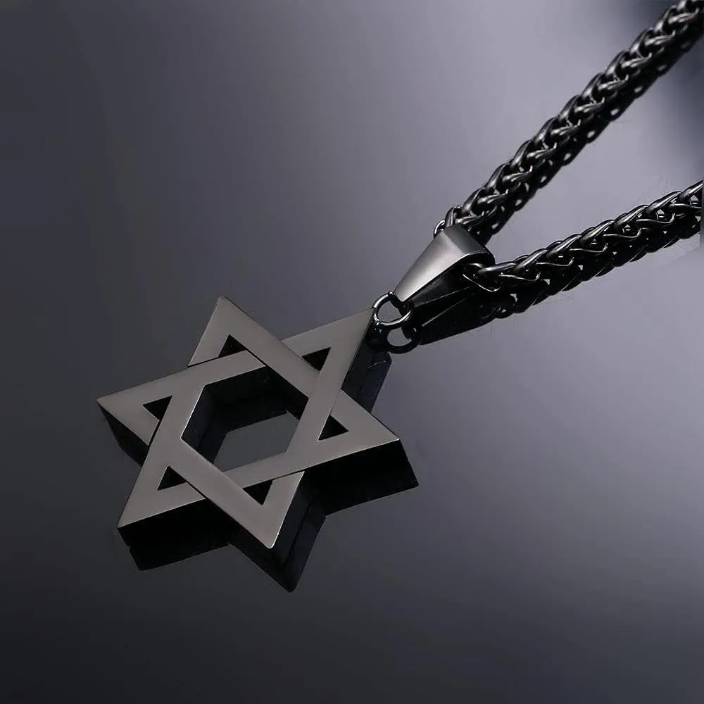 U7 Star of David Necklace for Men Women Gold/Stainless Steel Hexagon Pendant with Cross/Ruby Stone/Classic Jewish Isael Necklaces, Length 22" 24" 26"