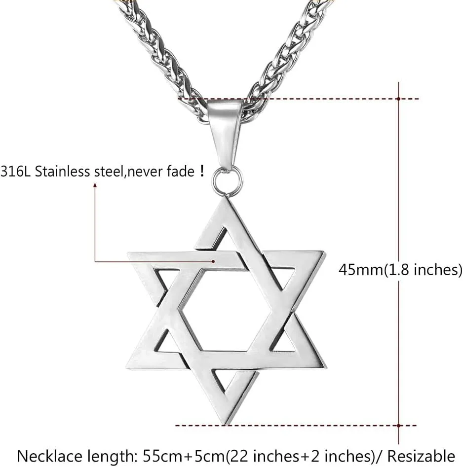 U7 Star of David Necklace for Men Women Gold/Stainless Steel Hexagon Pendant with Cross/Ruby Stone/Classic Jewish Isael Necklaces, Length 22" 24" 26"