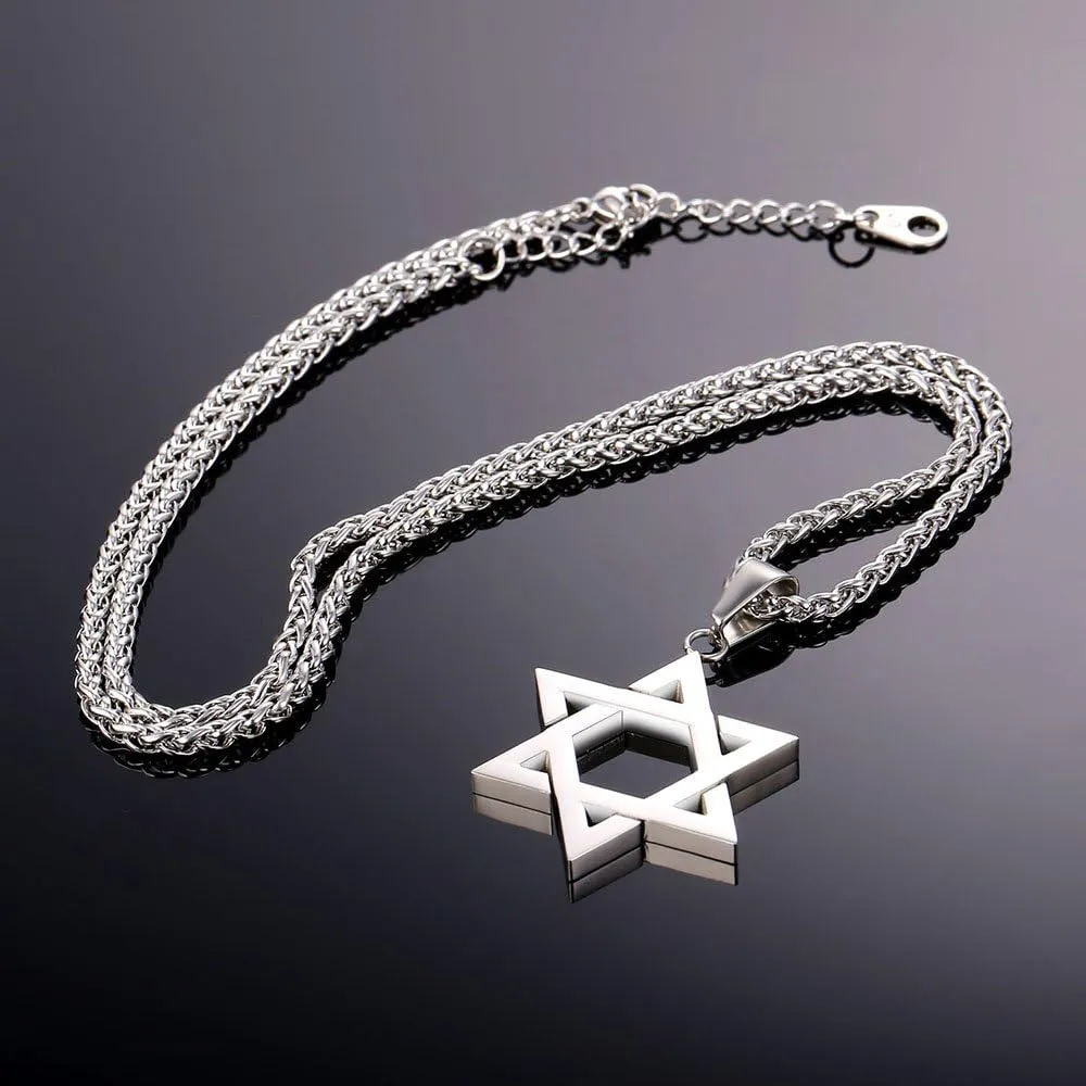 U7 Star of David Necklace for Men Women Gold/Stainless Steel Hexagon Pendant with Cross/Ruby Stone/Classic Jewish Isael Necklaces, Length 22" 24" 26"