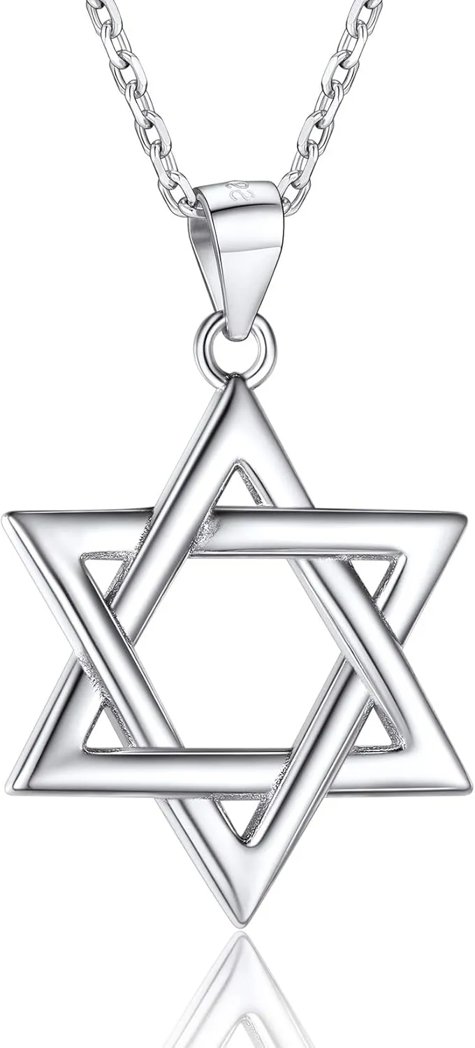 U7 Star of David Necklace for Men Women Gold/Stainless Steel Hexagon Pendant with Cross/Ruby Stone/Classic Jewish Isael Necklaces, Length 22" 24" 26"