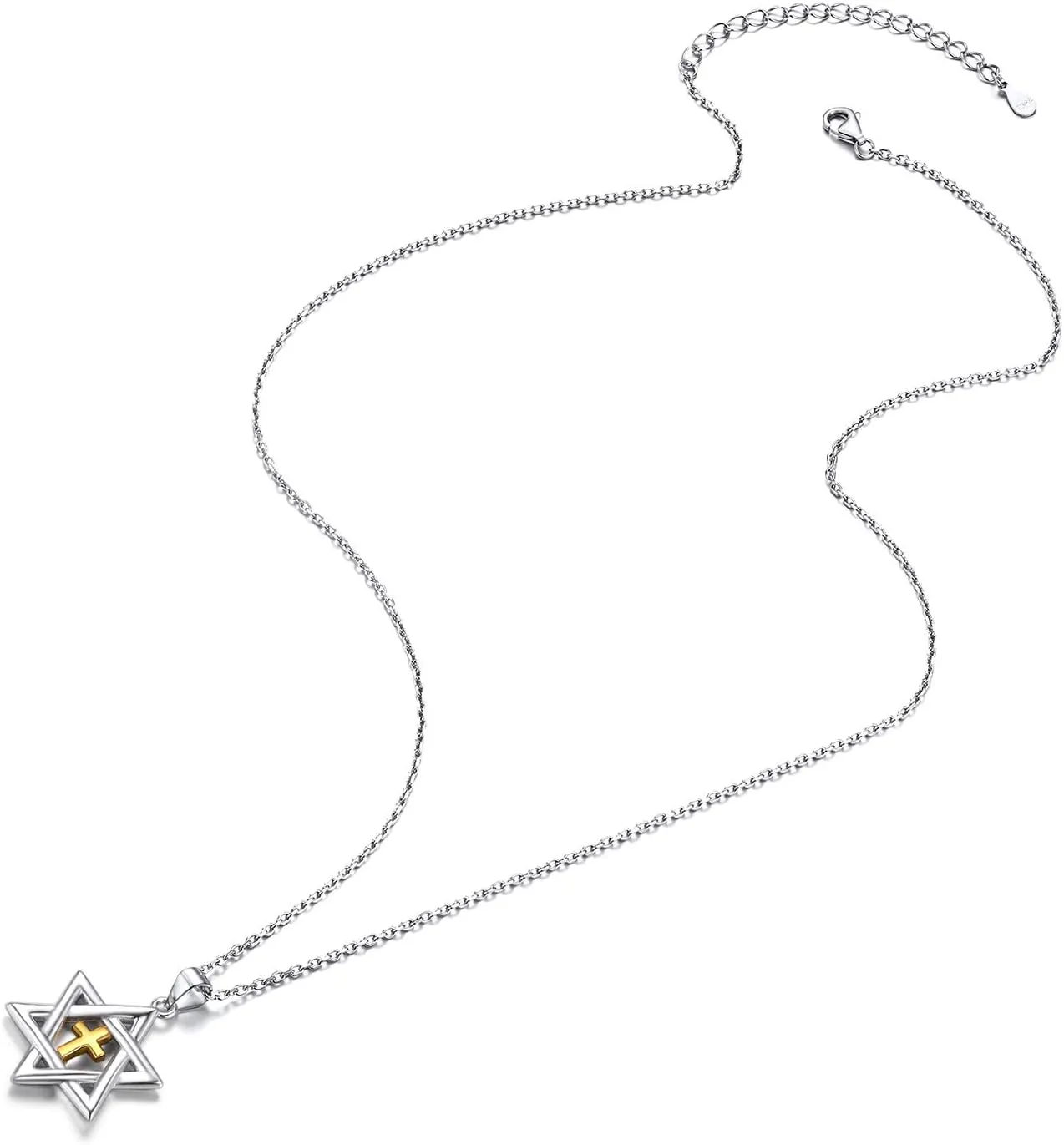 U7 Star of David Necklace for Men Women Gold/Stainless Steel Hexagon Pendant with Cross/Ruby Stone/Classic Jewish Isael Necklaces, Length 22" 24" 26"